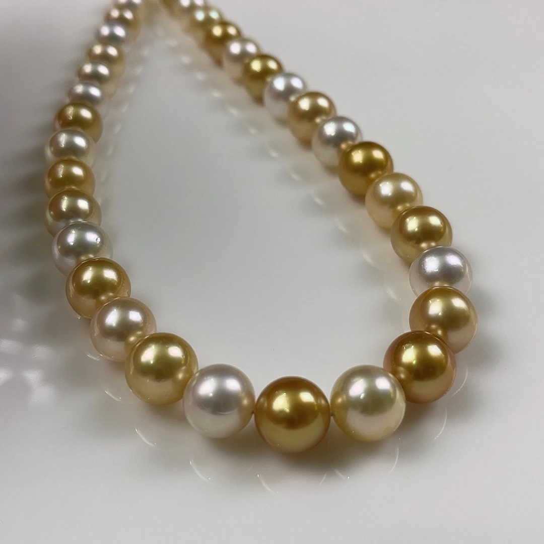 项链银S925镶嵌海水珍珠澳白金珠10-12