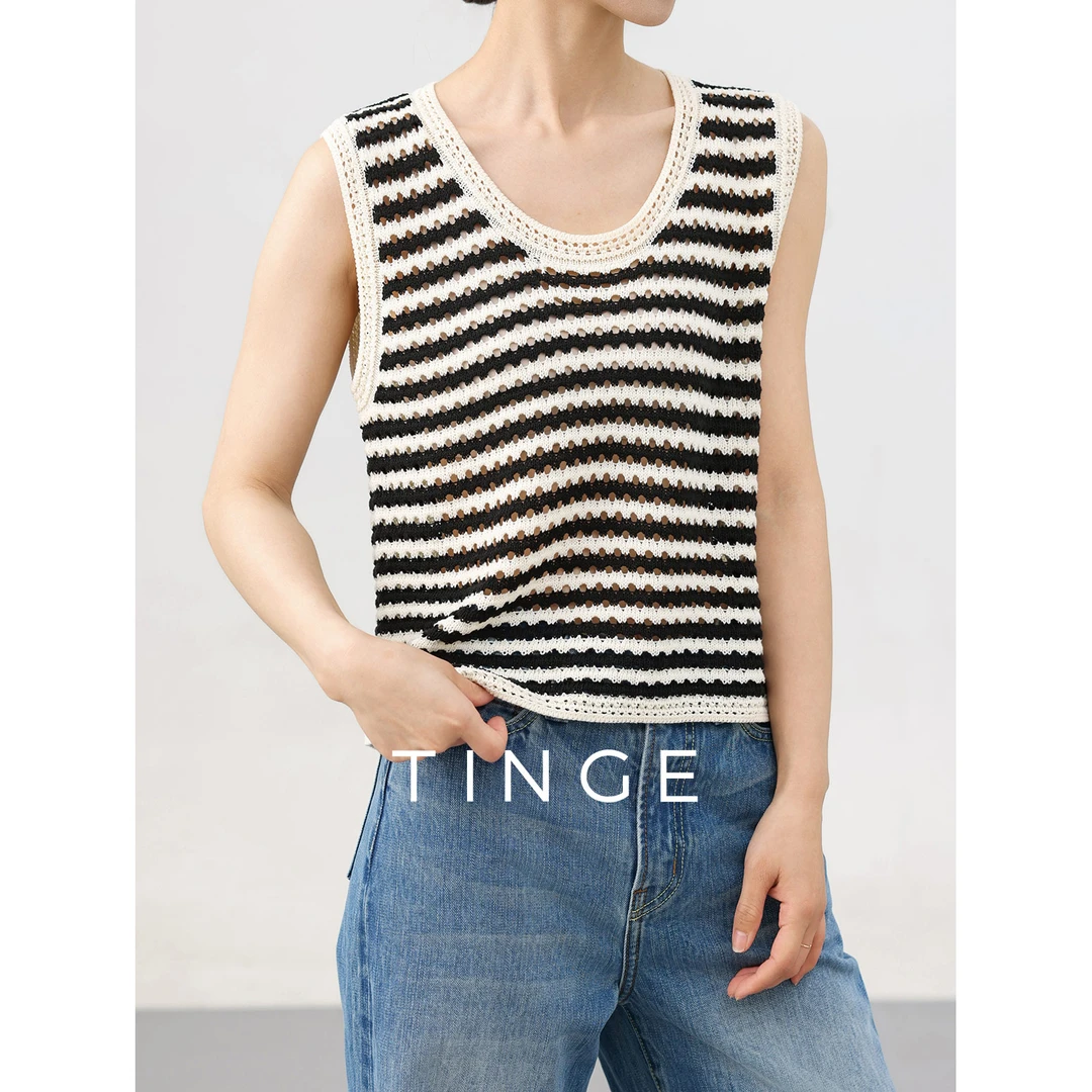 TINGE贴己条纹背心女春夏宽松内搭无袖针织吊带上衣