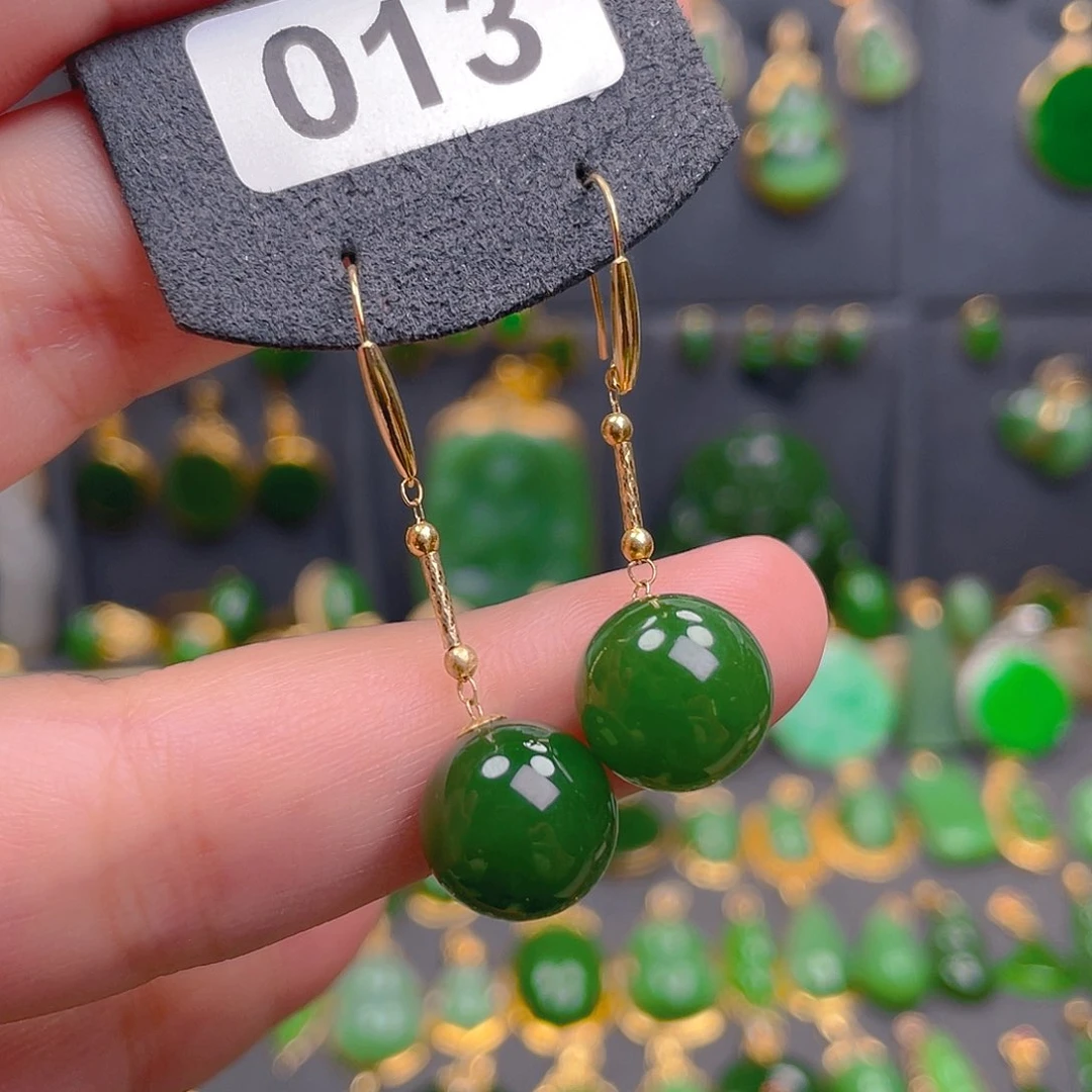 和田玉18K金镶嵌耳饰013