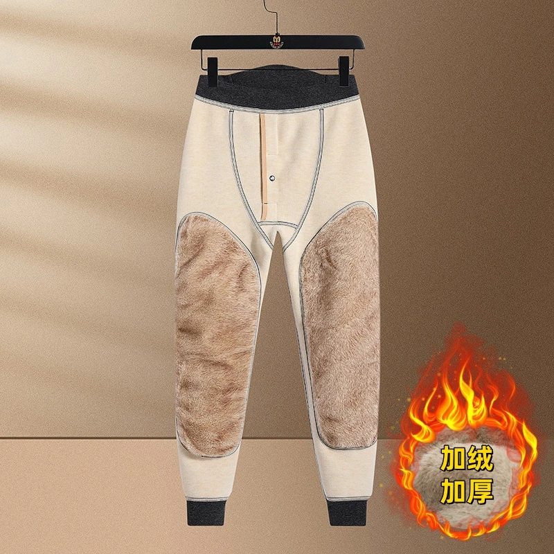 男士冬季保暖裤加绒加厚护膝打底裤中老年爸爸内穿保暖棉裤