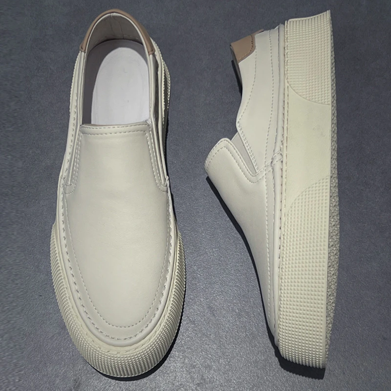 纯白色男鞋夏季新款一脚蹬厚底板鞋2025透气套脚懒人乐福休闲皮鞋