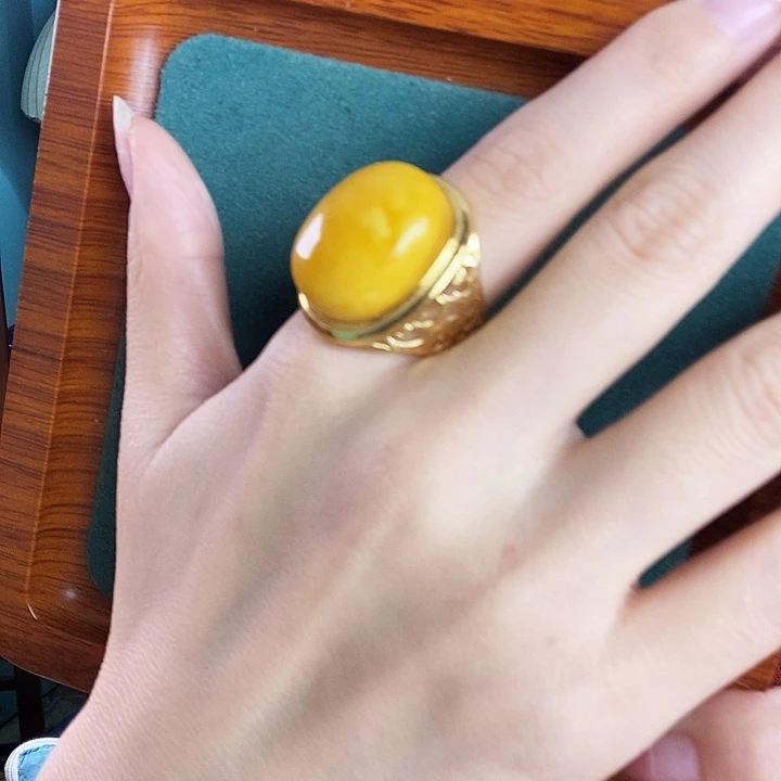 银S925镶嵌蜜蜡戒指戒指