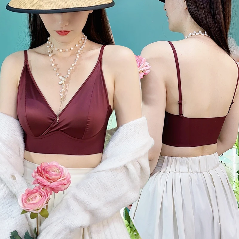 252 赏俏成人美背冰丝抹胸网红小胸女士无钢圈蕾丝调整型舒适背心