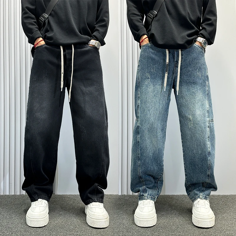 美式复古工装牛仔裤男2025秋冬新款潮牌百搭高级感宽松直筒长裤子