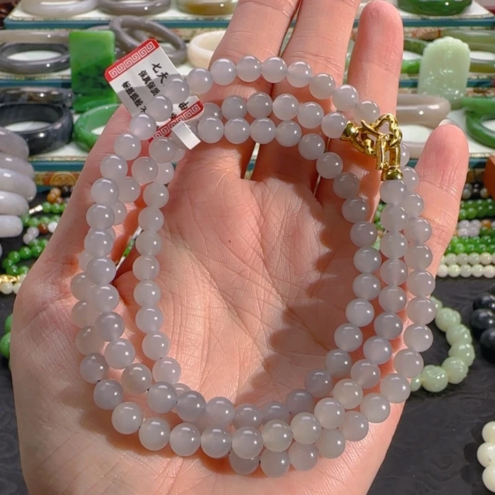 颈饰未镶嵌和田玉冰烟紫项链