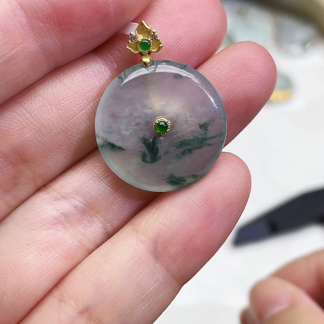 翡翠18K金镶嵌吊坠(不含链)