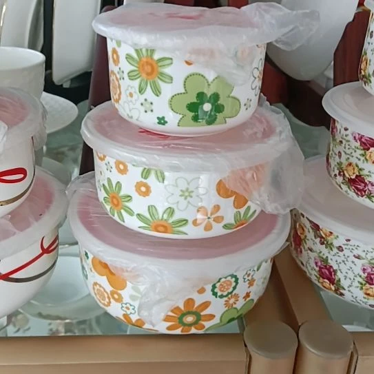 新疆西藏包邮轻舞飞扬骨质瓷三件套保鲜碗