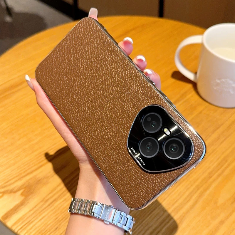 适用荣耀400手机壳新款荣耀400Pro电镀荔枝纹商务超薄防摔保护套