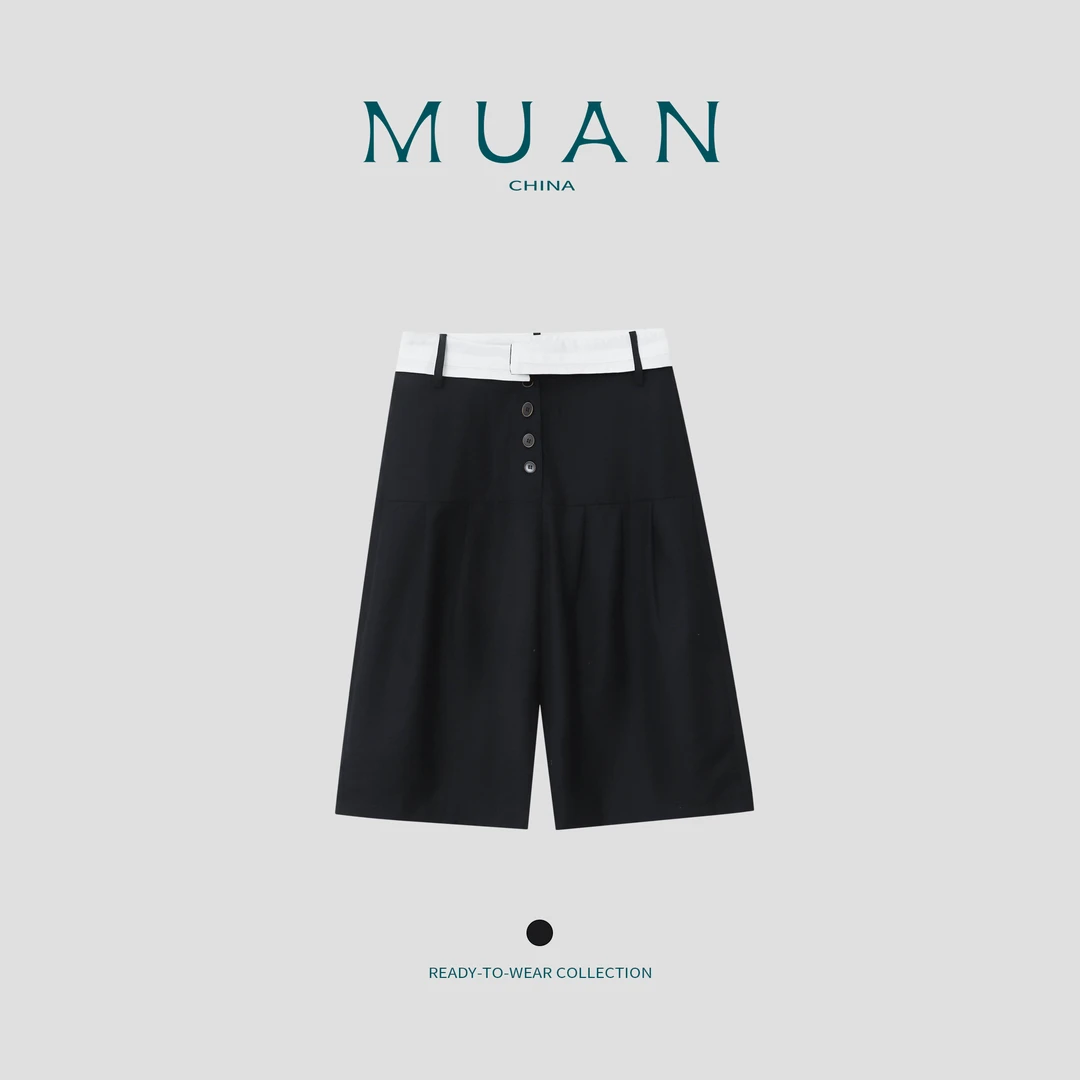 木岸MUAN：《查理八分裤》定制拼接英伦高级宽松休闲裤女MJ-F8275