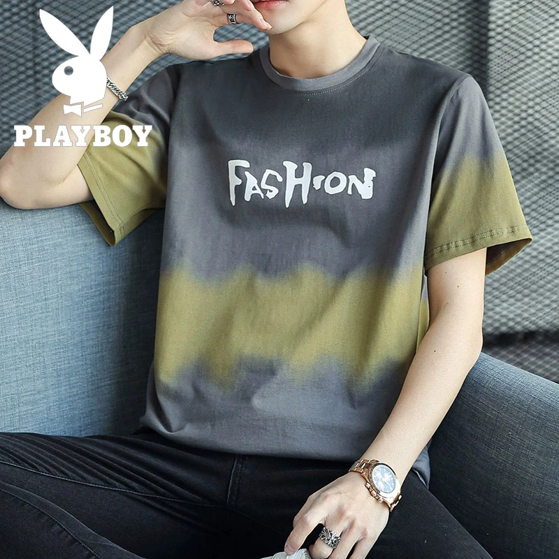 花花公子（PLAYBOY）夏季纯棉短袖t恤男士大码宽松薄款半袖T上衣服