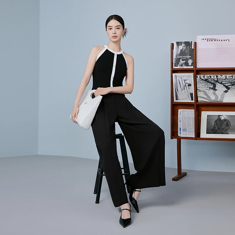 【晨粉专享价】黑白撞色2025年新款时尚无袖上衣-MOGB02KTO025B11