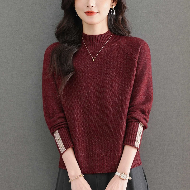 秋冬女装爆款洋气红色毛衣宽松遮肉显瘦百搭大码半高领针织打底衫