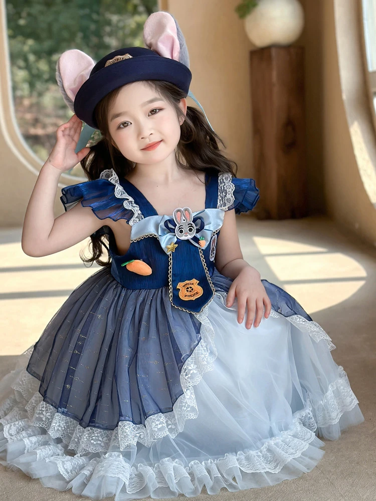 女.童洛丽塔公主裙兔子警官儿童朱迪连衣裙夏装生日礼服蓬蓬裙子