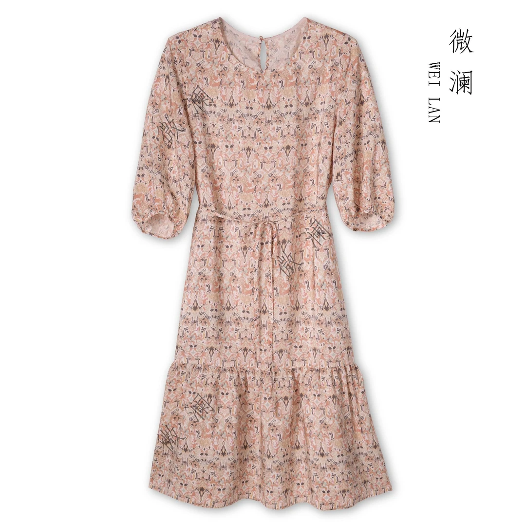 【花期如梦】双绉100桑蚕丝气质收腰法式显瘦连衣裙DL5389-1