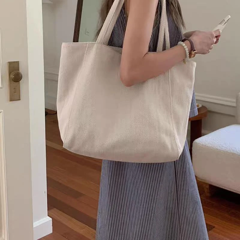 包包女新款大容量购物袋托特包韩版斜纹帆布包通勤单肩手提包