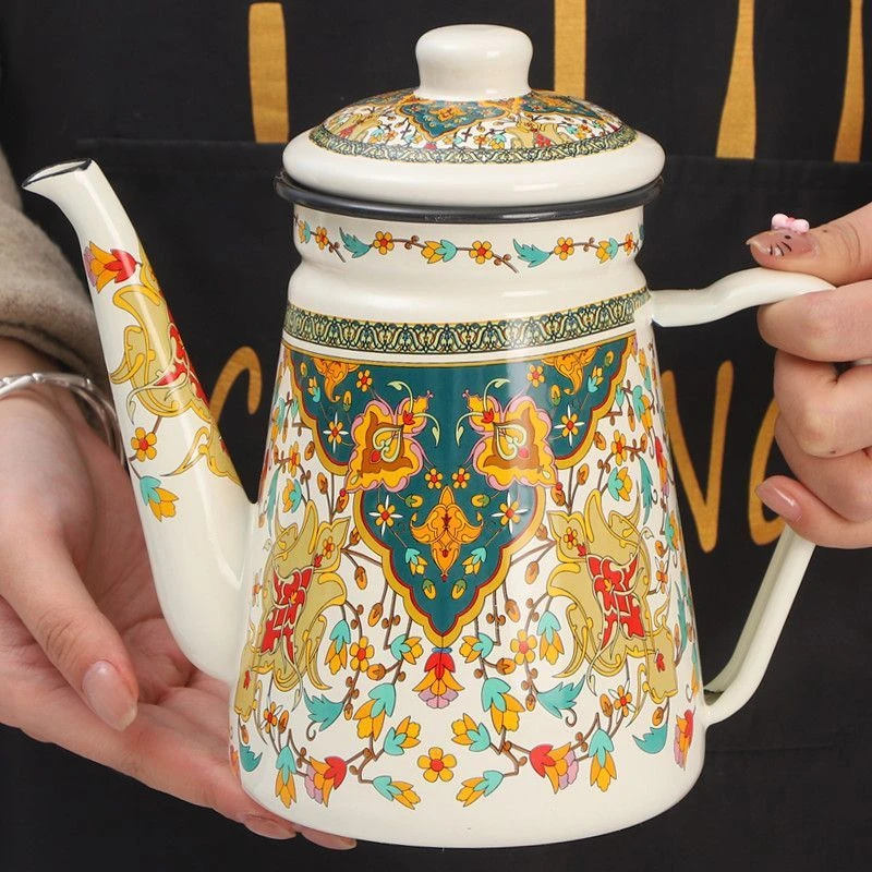 欧丽家珐琅搪瓷壶搪瓷油壶欧式复古铁瓷壶煮咖啡器皿装油壶储油醋
