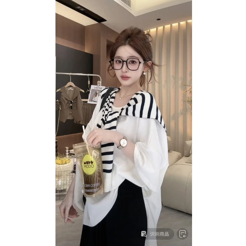 【千寻严选】X4PJ5384气质洋气时尚夏季设计感百搭黑白色条纹披肩