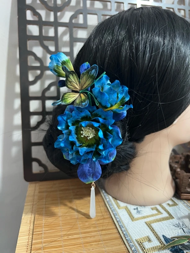 若雪绒花古风发饰汉服配饰，绒花主体默认发夹可改发簪胸针