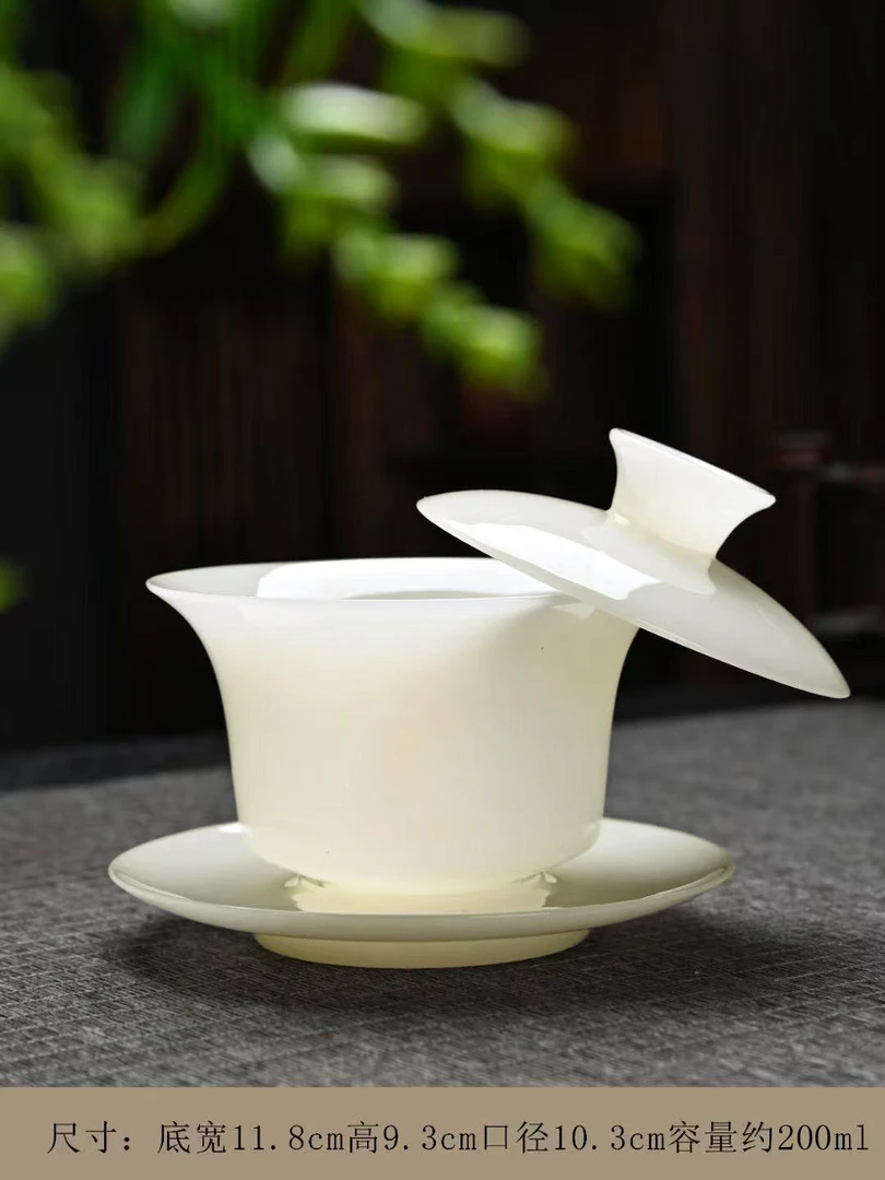 璞蜡玉三才盖碗高档璞玉陶瓷单个茶具泡茶杯高档白瓷家用送礼