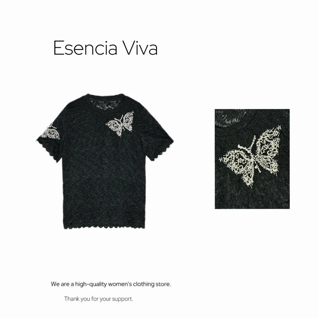 EV.【白蝶絮语】重工绳绣蝴蝶夏季薄款短袖上衣EVZZ0372