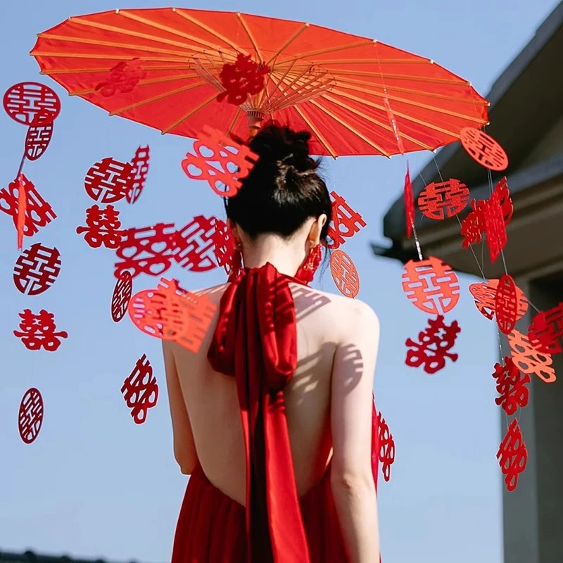 中式喜庆婚伞结婚新娘晨礼服拍照道具传统婚礼出嫁红油伞婚庆用品