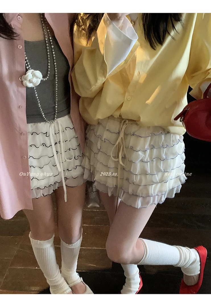 欧阳网纱半身裙女春季短款蓬蓬裙蛋糕裙辣妹短裙A字裙裙子