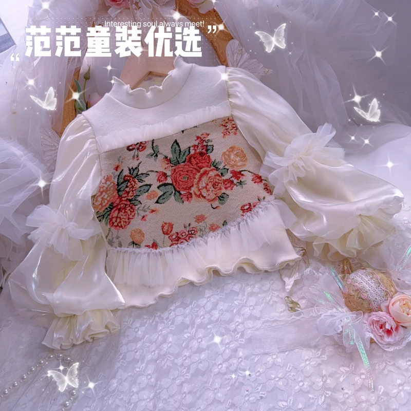 【范范童装优选】秋冬女童宝宝长袖娃娃领洋气【油画】上衣18875