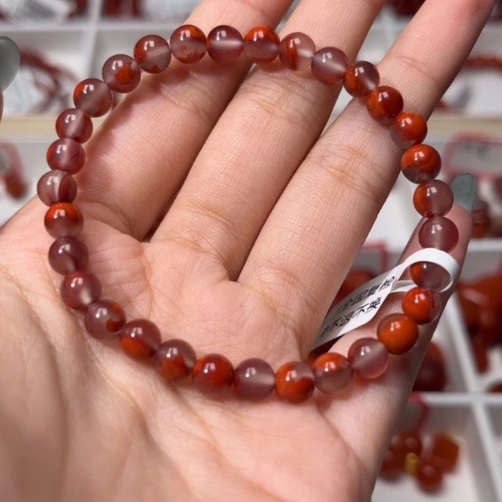 南红玛瑙未镶嵌手链紫底锦鲤飘花6mm