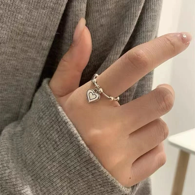 铜合金戒指 做旧复古可调节时尚戒指小众气质简约个性手工连指戒