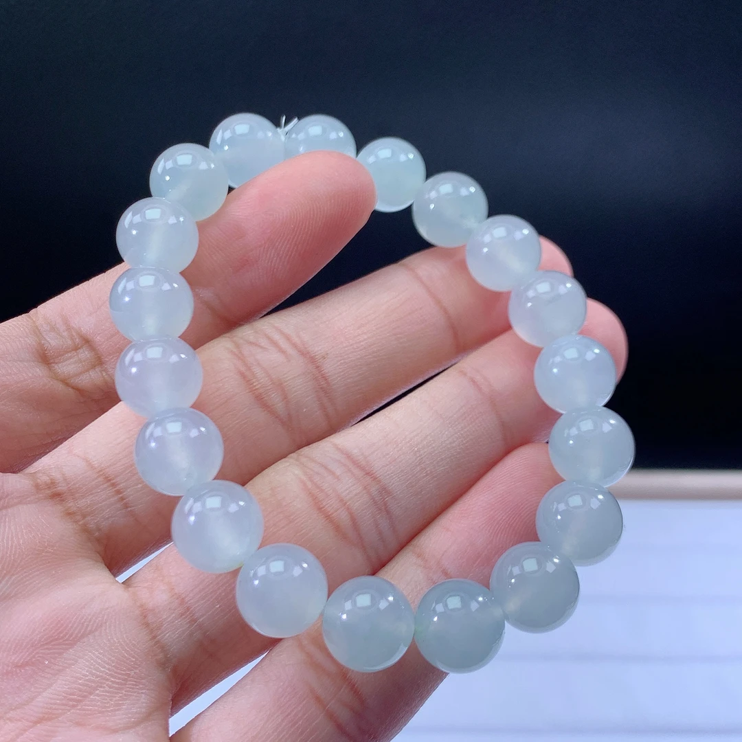 嘉运翡翠3.7-2缅甸天然翡翠A货冰种白冰手串卡10mm19颗