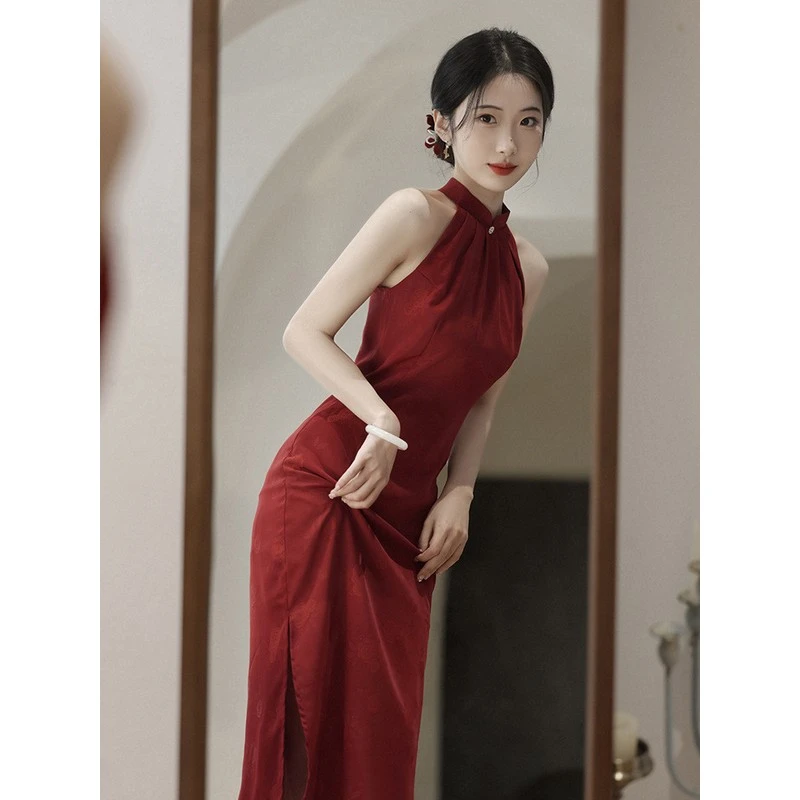 画报夫人中式旗袍新娘新款红色结婚改良国风红色旗袍敬酒服订婚