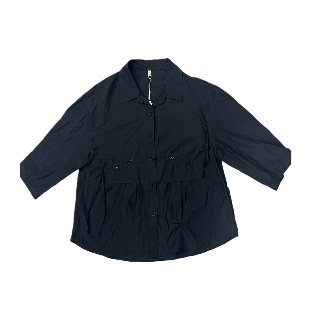 91269夏季新款Polo领正肩衬衫女大码显瘦设计感港风气质通勤上衣