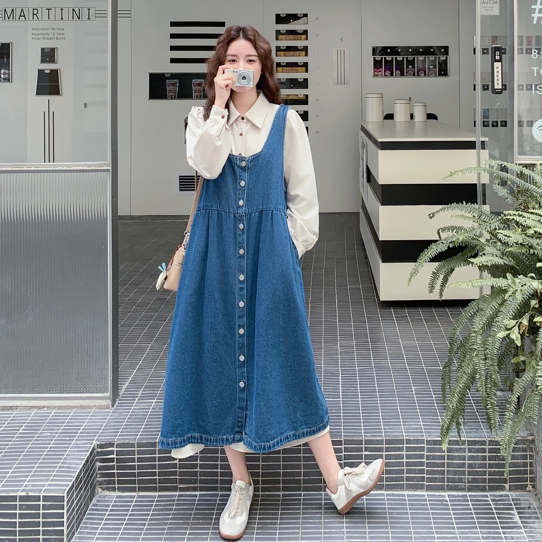 法式复古牛仔背心裙套装女2025秋季新款文艺气质衬衫连衣裙两件套