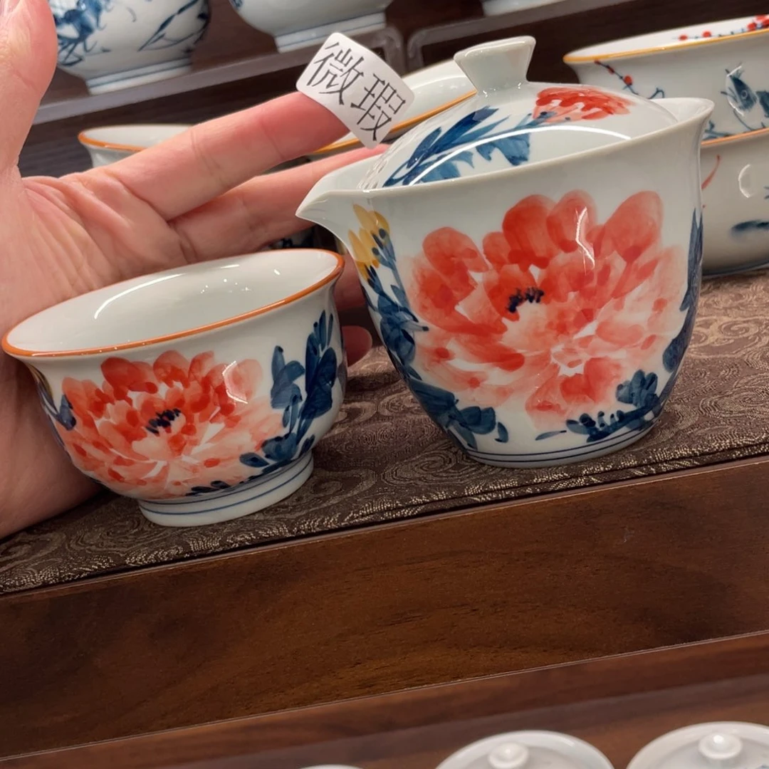 釉下手绘茶具微瑕