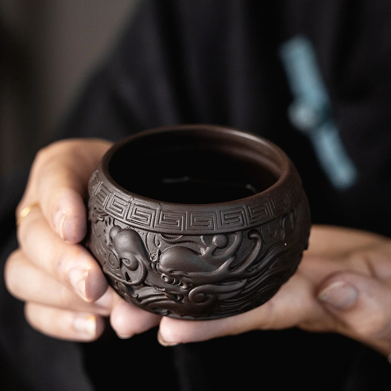 大号主人杯紫砂龙腾茶杯品茗杯茶碗个人杯龙年陶瓷功夫具单杯礼品