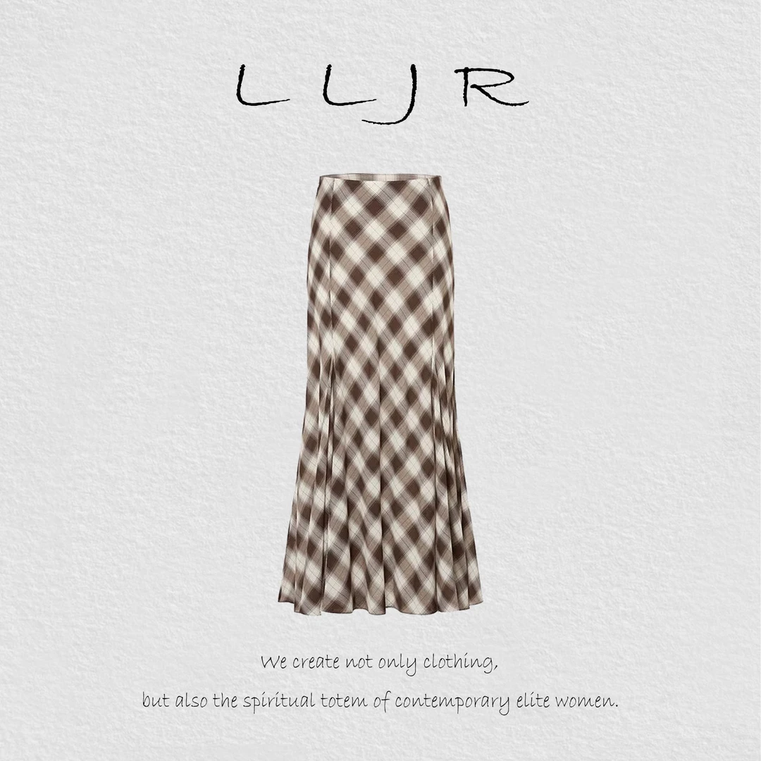 【西贝】2025年新款设计师休闲格纹鱼尾半身裙251800