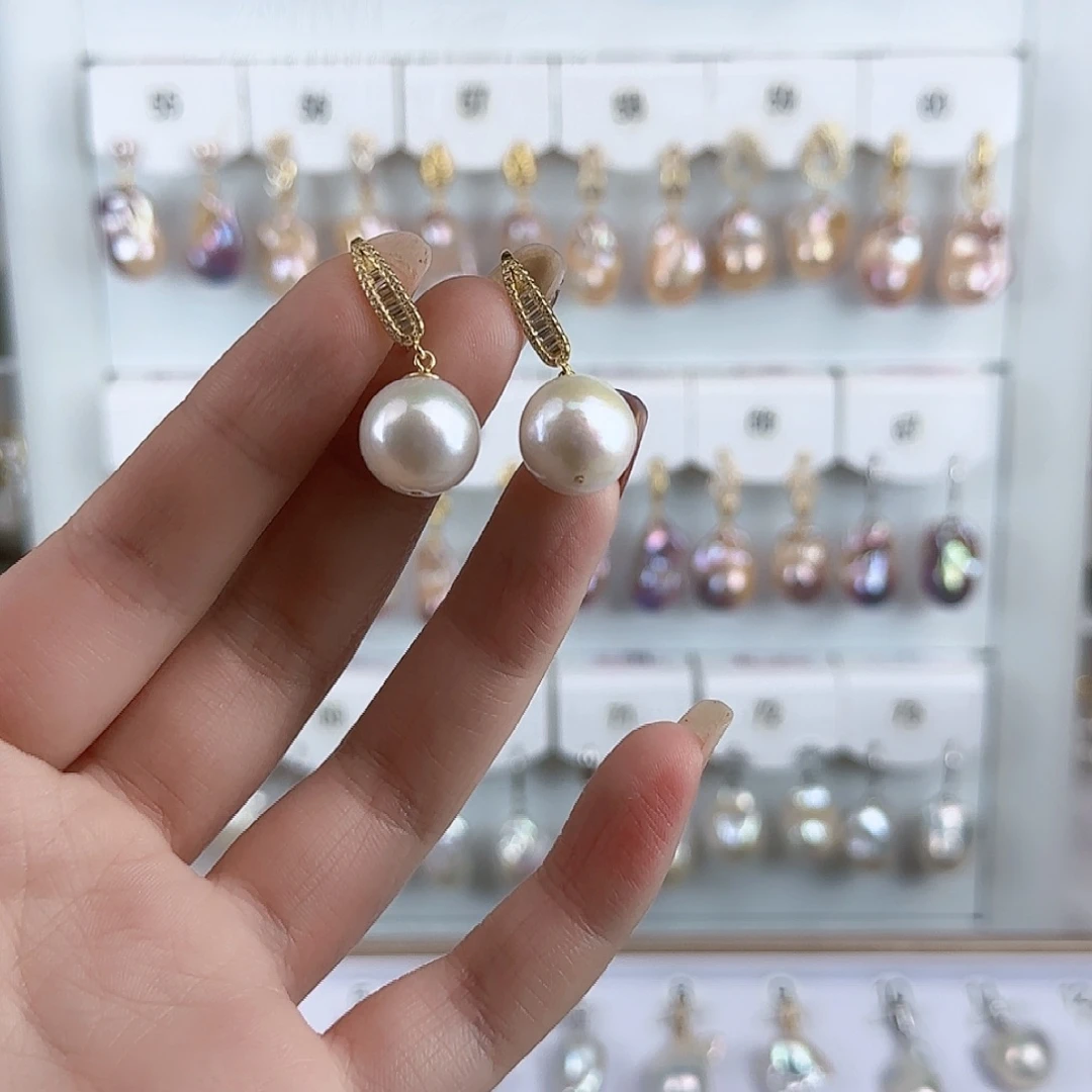 淡水珍珠耳饰银S925镶嵌通孔