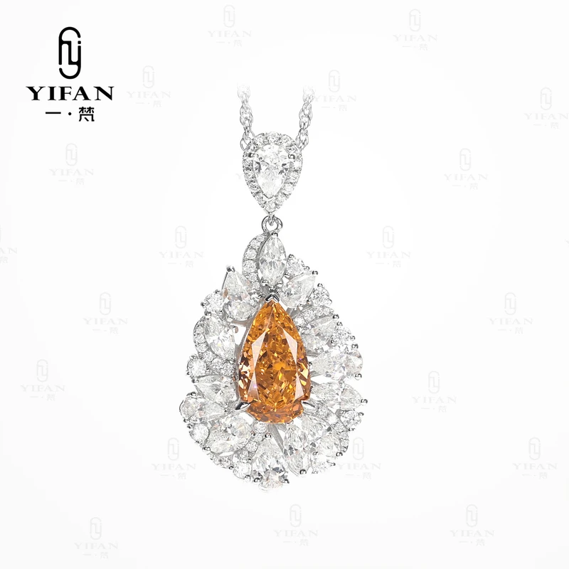 坠链均925银合成锆石 2077-设计师款镶嵌满钻变色芬达水滴项链