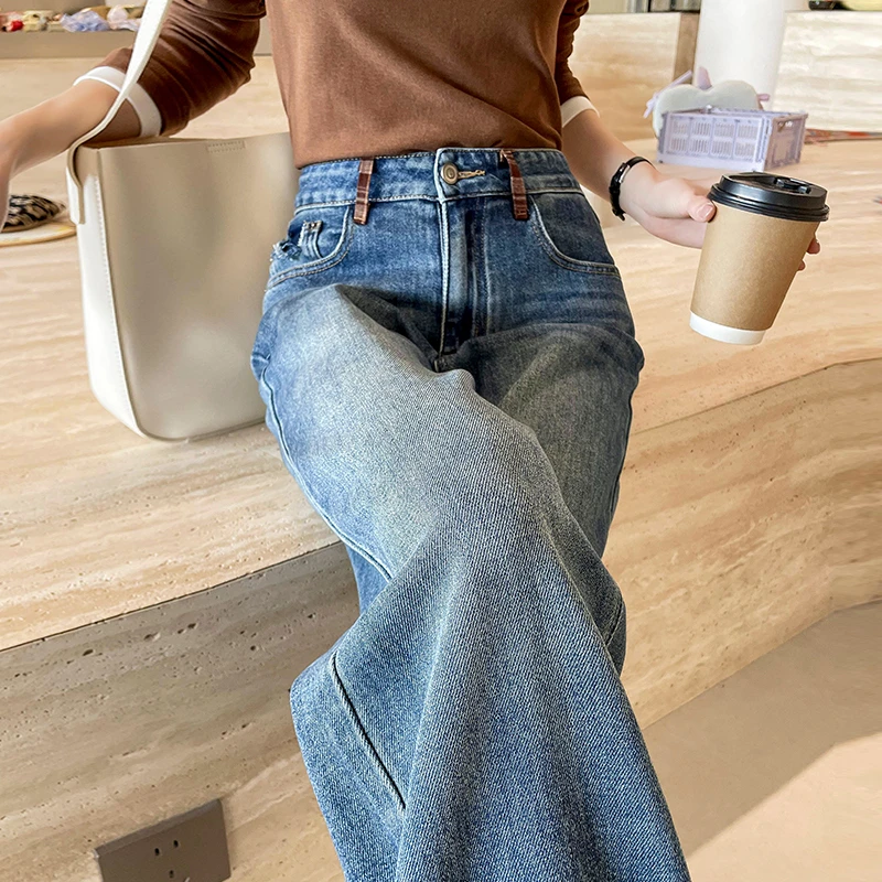 窄版阔腿牛仔裤女2025新款春秋季显瘦百搭韩版宽松休闲直筒拖地裤