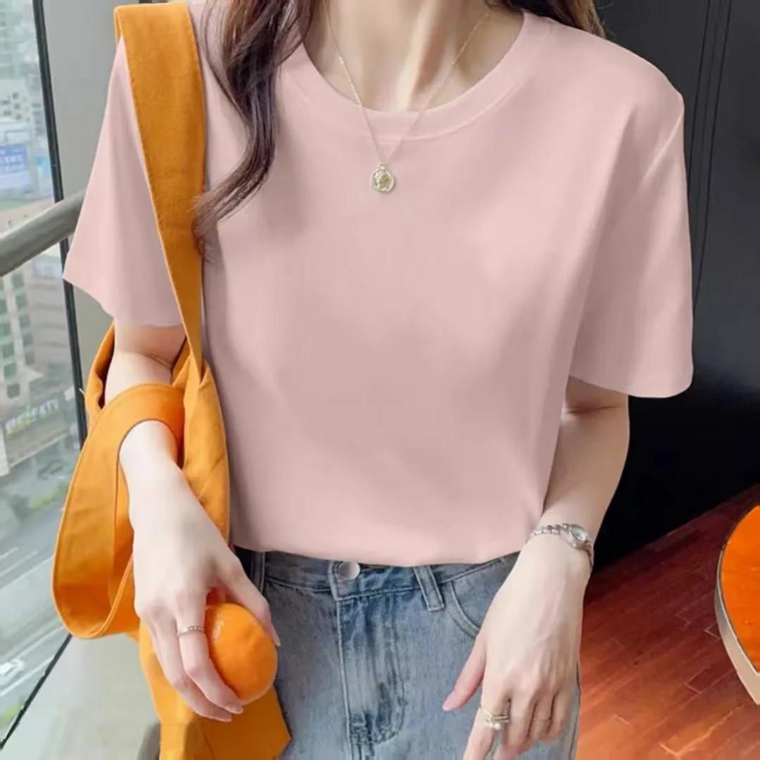 【纯色】圆领短袖t恤女夏季新款时尚修身半袖小个子上衣潮