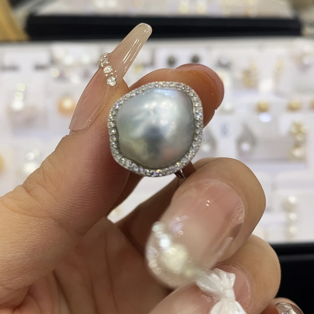 海水珍珠银S925镶嵌戒指