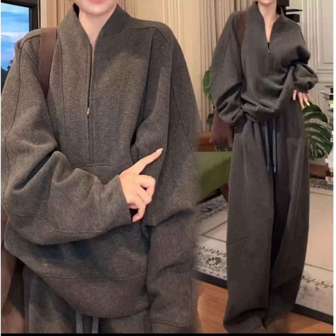 【投歌】2025秋季休闲风慵懒风时尚慕斯绒时尚套装