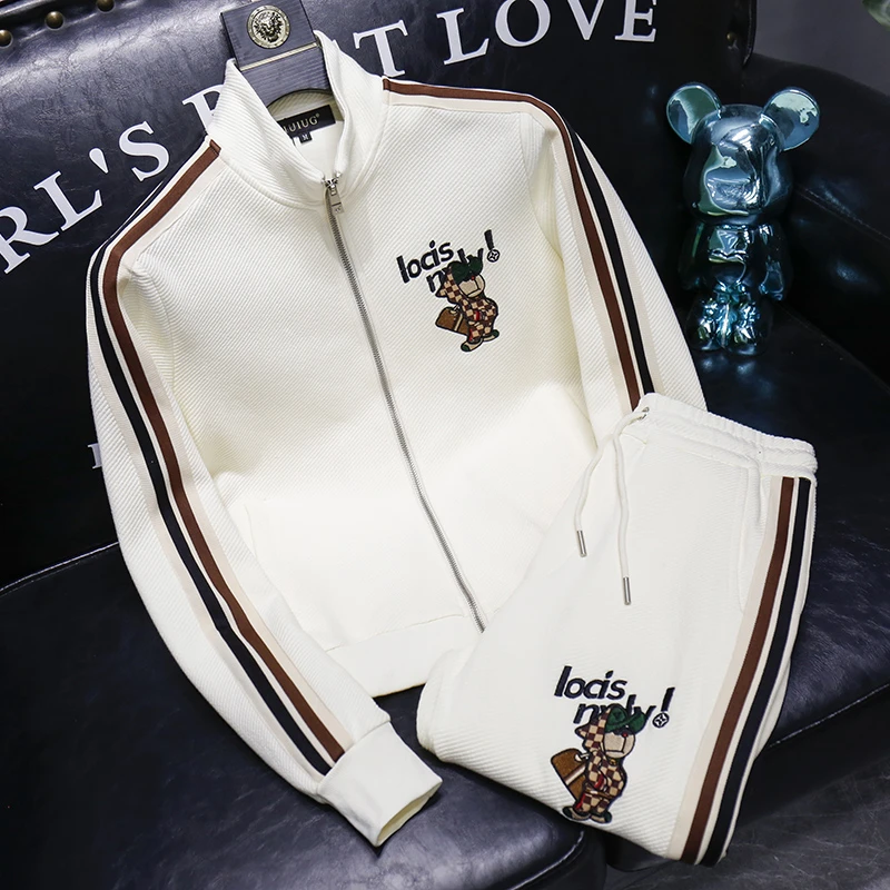 NDSL轻奢时尚立领开衫卫衣套装男潮牌秋季新款潮流刺绣休闲运动