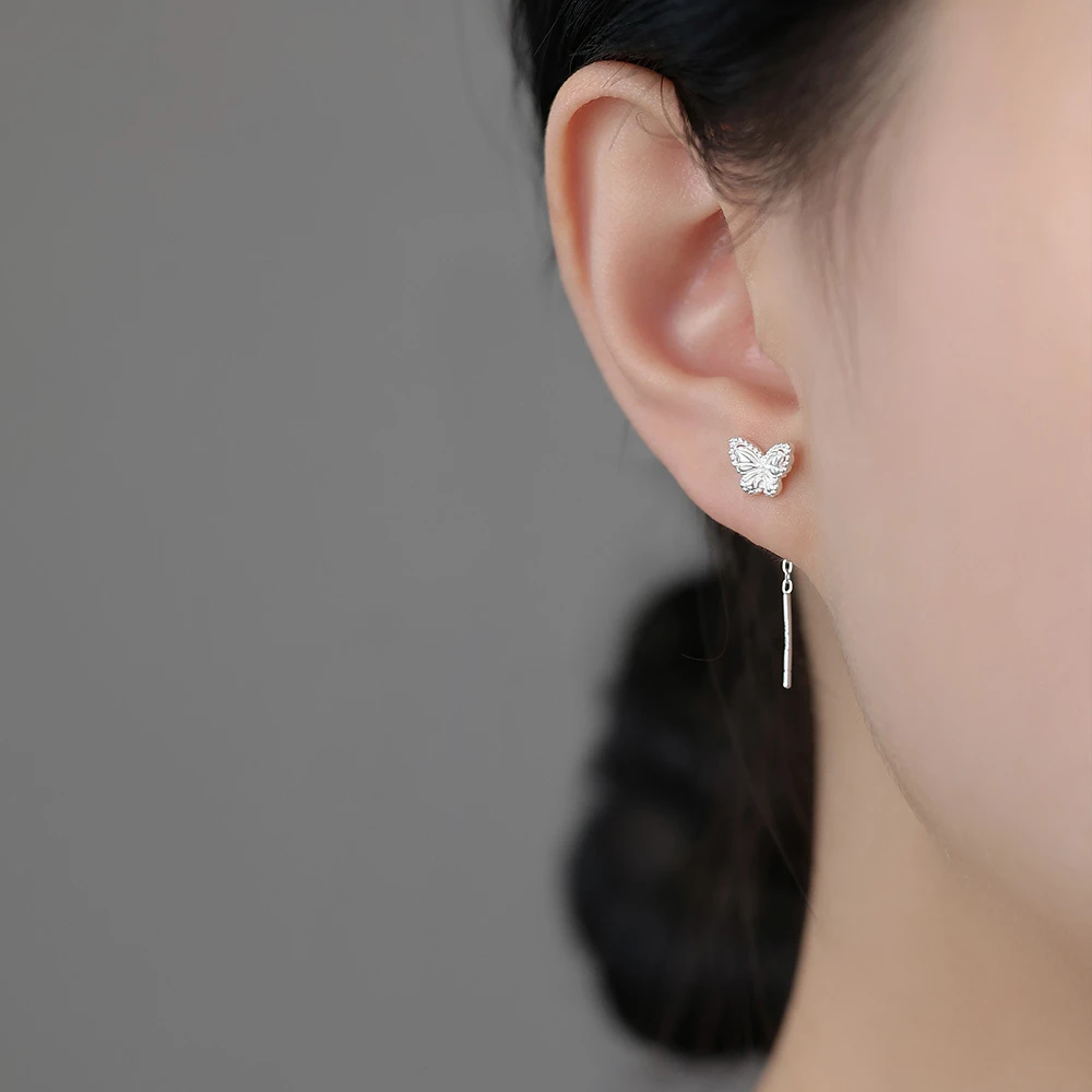 足银耳饰 通体足银999蝴蝶耳线|足银耳饰|甜美气质超仙