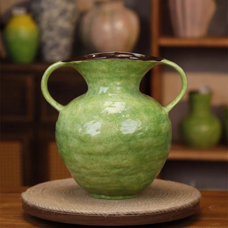 Y 柠檬绿釉陶瓷花瓶 景德镇手工制作 客厅餐桌简约装饰插花摆件