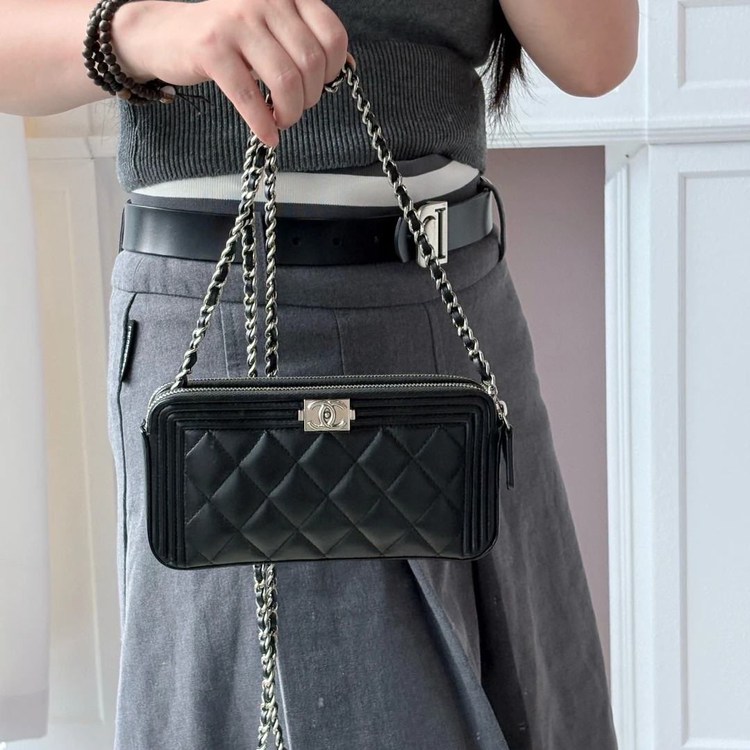 95新 Chanel/香奈儿 chanel黑色菱格纹leboy mini woc斜挎包