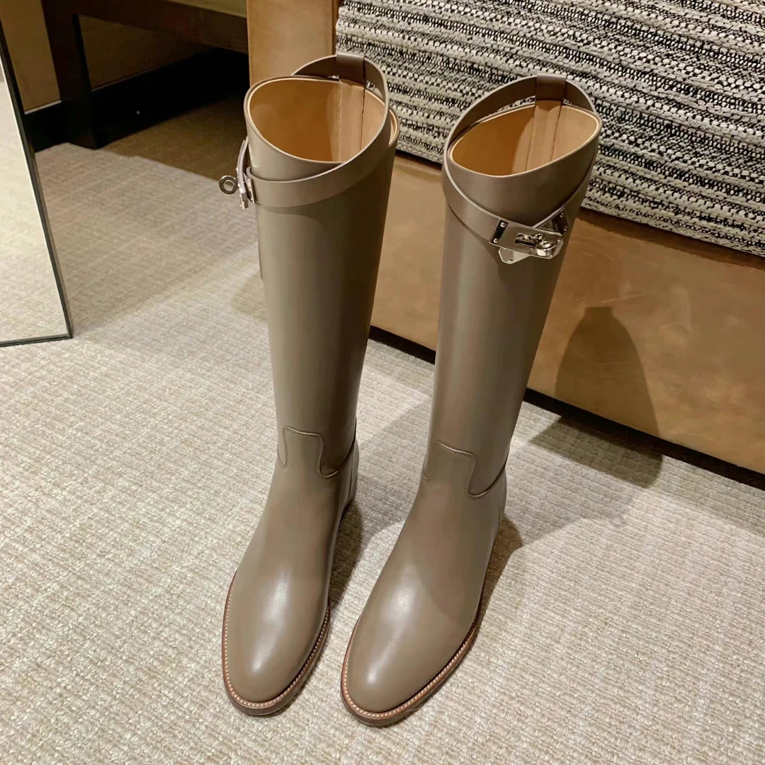 超好吖~洋气皮带扣 微胖长靴子女长筒靴后拉链骑士靴高筒靴冬
