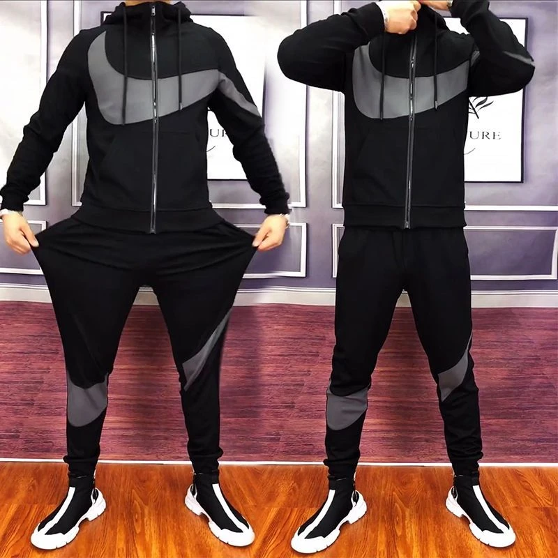 2025新款春秋网红休闲套装男士长袖外套运动百搭两件套潮流裤子男