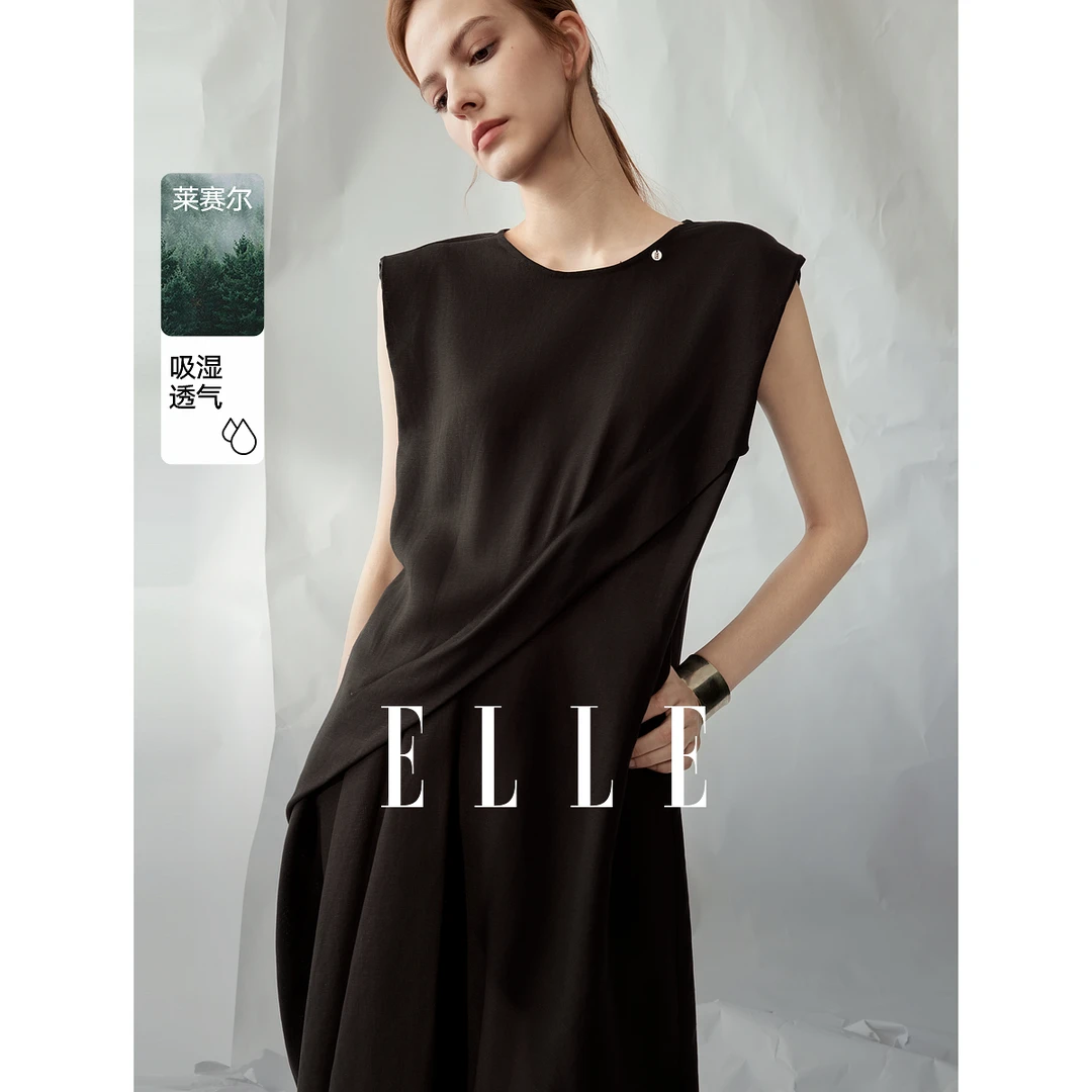 【粉丝专属】ELLE法式赫本风亚麻连衣裙25夏新款高级感气质EL51558
