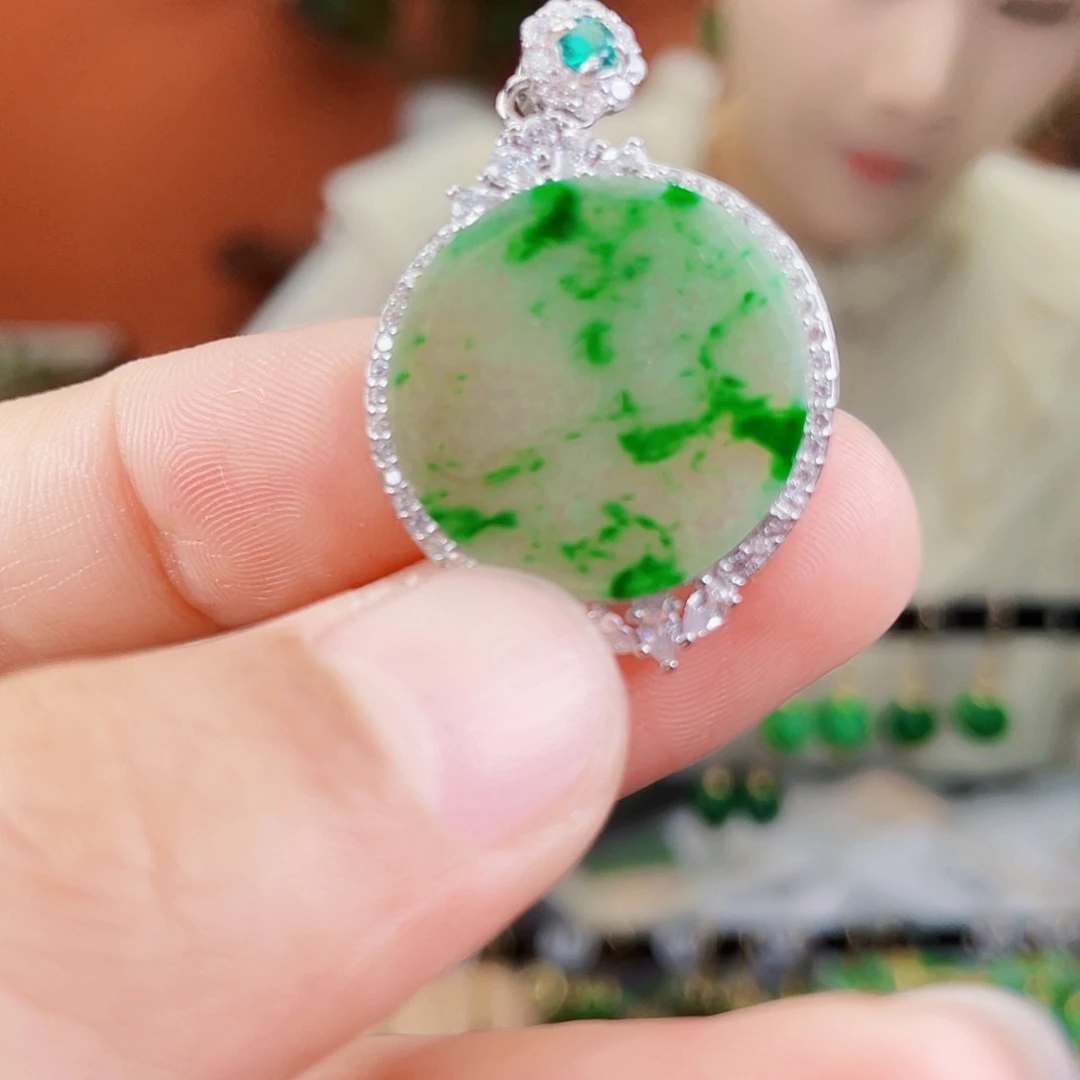 翡翠银S925镶嵌耳饰